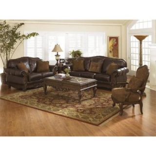 Ashley North Shore 3 Piece Leather Sofa Set with Chair in Dark Brown