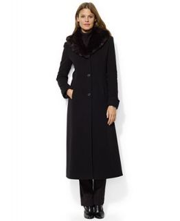 Lauren Ralph Lauren Wool Cashmere Blend Faux Fur Collar Maxi Coat