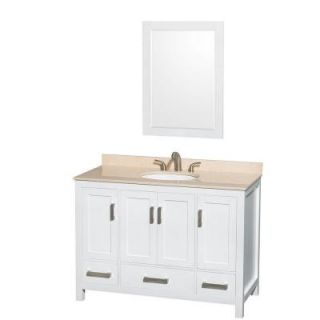Wyndham Collection Sheffield 48 in. Vanity in White with Marble Vanity Top in Ivory and 24 in. Mirror WCS141448SWHIVUNOM24