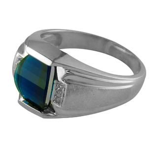 Sterling Silver Lab Created Sapphire and Diamond Mens Ring