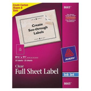 Avery® 08665, Clear Easy Peel Mailing Labels, Inkjet, 8 1/2 x 11, 25