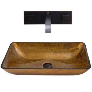 Rectangular Glass Vessel Bathroom Sink with Titus Wall Mount Faucet by