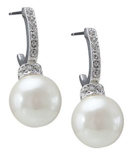 Carolee Earrings, Pave Crystal Hoop and Pearl Drop   Jewelry & Watches