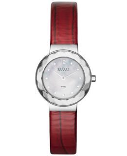 Skagen Denmark Womens Red Leather Strap Watch 25mm SKW2109