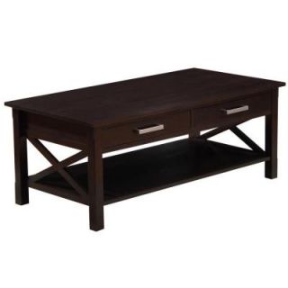 Simpli Home Kitchener Collection Coffee Table in Dark Walnut Brown 3AXCRGL001