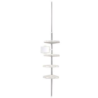 LDR Industries Shower Caddy with Mirror Tension Pole 4 Shelf White and