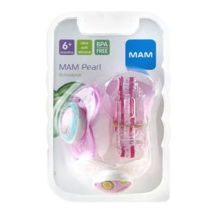 MAM  Baby 3 pack Pearl Orthodontic Pacifier & Clip, 6+ mos.