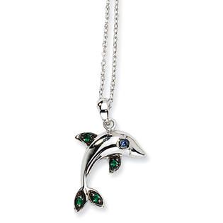 Sterling Silver CZ Dolphin Necklace   18 Inch   Jewelry   Pendants