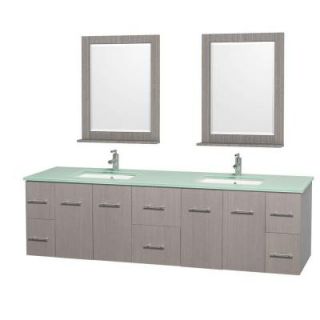 Wyndham Collection Centra 80 in. Double Vanity in Gray Oak with Glass Vanity Top in Green, Square Sink and 24 in. Mirror WCVW00980DGOGGUNSM24