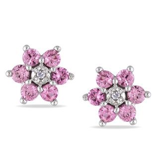 Miadora 10k Gold Pink Sapphire and Diamond Flower Earrings  