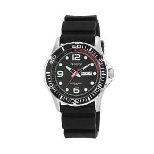 Armitron Mens Stainless Steel with Glossy Black Graphic Silicon Strap
