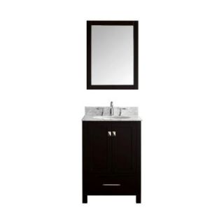 Virtu USA Caroline Avenue 24 in. W x 36 in. H Vanity with Marble Vanity Top in Carrara White with White Basin and Mirror GS 50024 WMRO ES