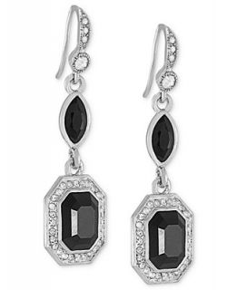 Carolee Earrings, Silver Tone Jet Emerald Cut Drop Earrings   Jewelry
