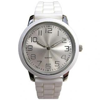 Silver Dial Watch with White Band   Jewelry   Watches   Womens