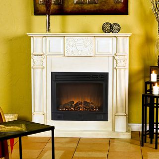 Avalon Antique White Electric Fireplace with Remote  