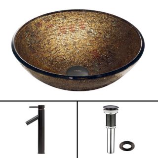 Textured Copper Glass Vessel Bathroom Sink and Dior Faucet Set by Vigo
