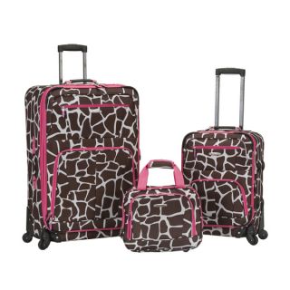 Rockland Deluxe Pink Giraffe Expandable 3 piece Spinner Luggage Set
