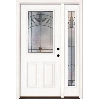 Feather River Doors 50.5 in. x 81.625 in. Rochester Patina 1/2 Lite Unfinished Smooth Fiberglass Prehung Front Door with Sidelite 873190 2A4