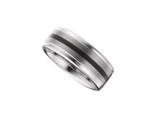 8.3MM Dura Tungsten Ridged Band With Black Enamel And Satin Center Size 11.5