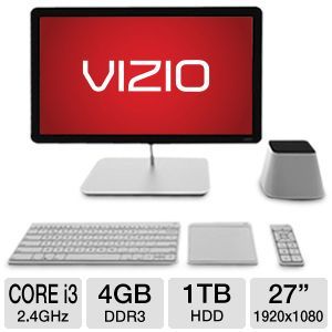 Vizio CA27 A0 All In One PC   3rd Gen. Intel Core I3 3110M 2.4GHz, 4GB DDR3, 1TB HDD, 27 Display, Windows 7 Home Premium 64 bit, Keyboard, Touchpad & Remote