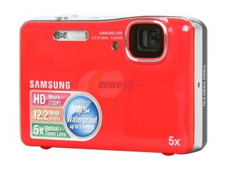 SAMSUNG AQ100 Red 12.2 MP 5X Optical Zoom Waterproof Digital Camera