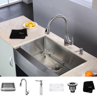 Kraus Kitchen Combo Set Stainless Steel Farmhouse Single Sink/Faucet