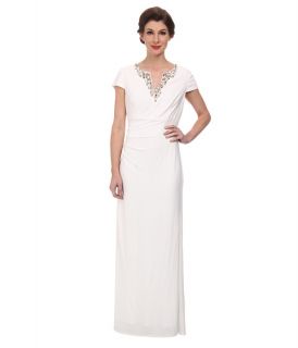 Vince Camuto Ity Gown with Cap Sleeve and Beading Ivory