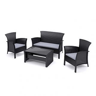 CorLiving Cascade 4 Piece Patio Seating Set in Black Rope Weave