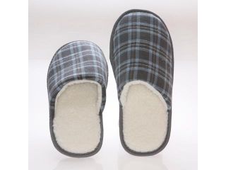 Men's Memory foam House slippers   Blue Checkered cotton   wool fleece lining 11 12
