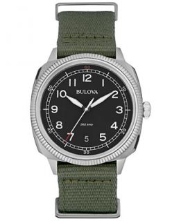 Bulova Mens UHF Military Green Nylon Strap 42mm Watch 96B229