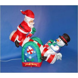 5' Airblown Inflatable Santa Claus and Snowman on Seesaw Lighted Christmas Yard Art Decoration