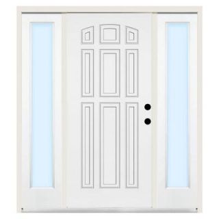Steves & Sons 68 in. x 80 in. Premium 9 Panel Left Hand Primed Steel Prehung Front Door w/ 14 in. Clear Glass Sidelite and 6 in. Wall ST90 PR S14CL 6LH