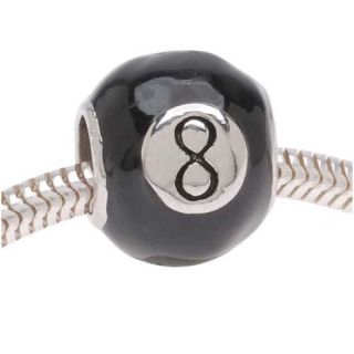 Silver Tone Black Enamel Magic 8   Ball 'Ask Again Later' European Style Large Hole Bead (1)