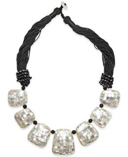 Mother of Pearl (30mm) and Onyx Frontal Necklace in Rhodium Plated