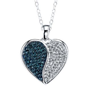 Pure Silver Plated Blue & Clear Crystal Yin Yang Heart Pendant