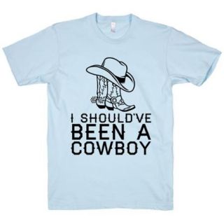 Light Blue I Shouldve Been A Cowboy Crewneck Graphic T Shirt (Size XL) NEW Cool