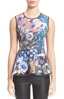 Clover Canyon Etched Blooms Mixed Media Print Peplum Top