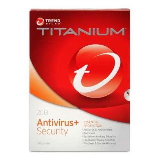 Trend Micro 8100977 Titanium Antivirus + Software   Year 2013, For 3 PC's, Block
