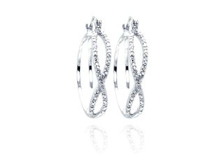 .925 Sterling Silver Rhodium Plated Number Eigth Cubic Zirconia Hoop Earring