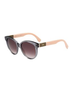 Fendi Striped Temple Enamel Sunglasses, Gray/Brown