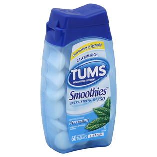 Tums Smoothies Extra Strength 750 Peppermint Tablets Antacid/Calcium