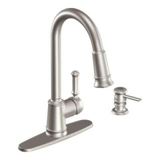 MOEN Lindley Single Handle Pull Down Sprayer Kitchen Faucet with Reflex and Soap Dispenser in Spot Resist Stainless CA87012SRS