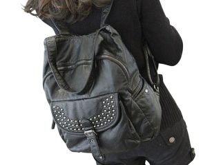 AM Landen® BLACK Synthetic Soft Leather Studded Backpacks School Bag Leisure