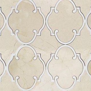 Splashback Tile Steppe Casablanca Crema Marfil with Thassos 12 in. x 14 in. x 8 mm Polished Marble Waterjet Mosaic Tile STPCSACRMA