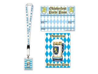 Pack of 12 Blue and White Oktoberfest Party Pass Lanyard and Card Holder 25"