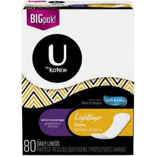 Kotex Lightdays Long Extra Coverage Unscented Liners 80 CT BOX