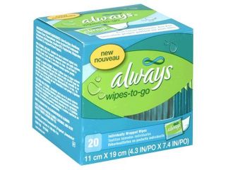 Always Feminine Wipe Clean Wipes to Go, 20 Count Packages (Pack of 4)