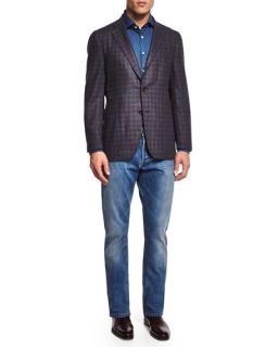 Isaia Windowpane Check Two Button Sport Coat, Mini Floral Print Chambray Sport Shirt & Five Pocket Slim Fit Jeans