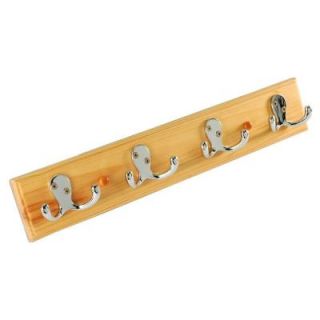 Richelieu Hardware 16 in. Nystrom Hook Rack Maple Board with 4 Chrome Hooks 36408