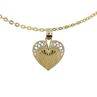 10k Two tone Gold Closed Heart Clamshell Charm with 10k Chain Necklace